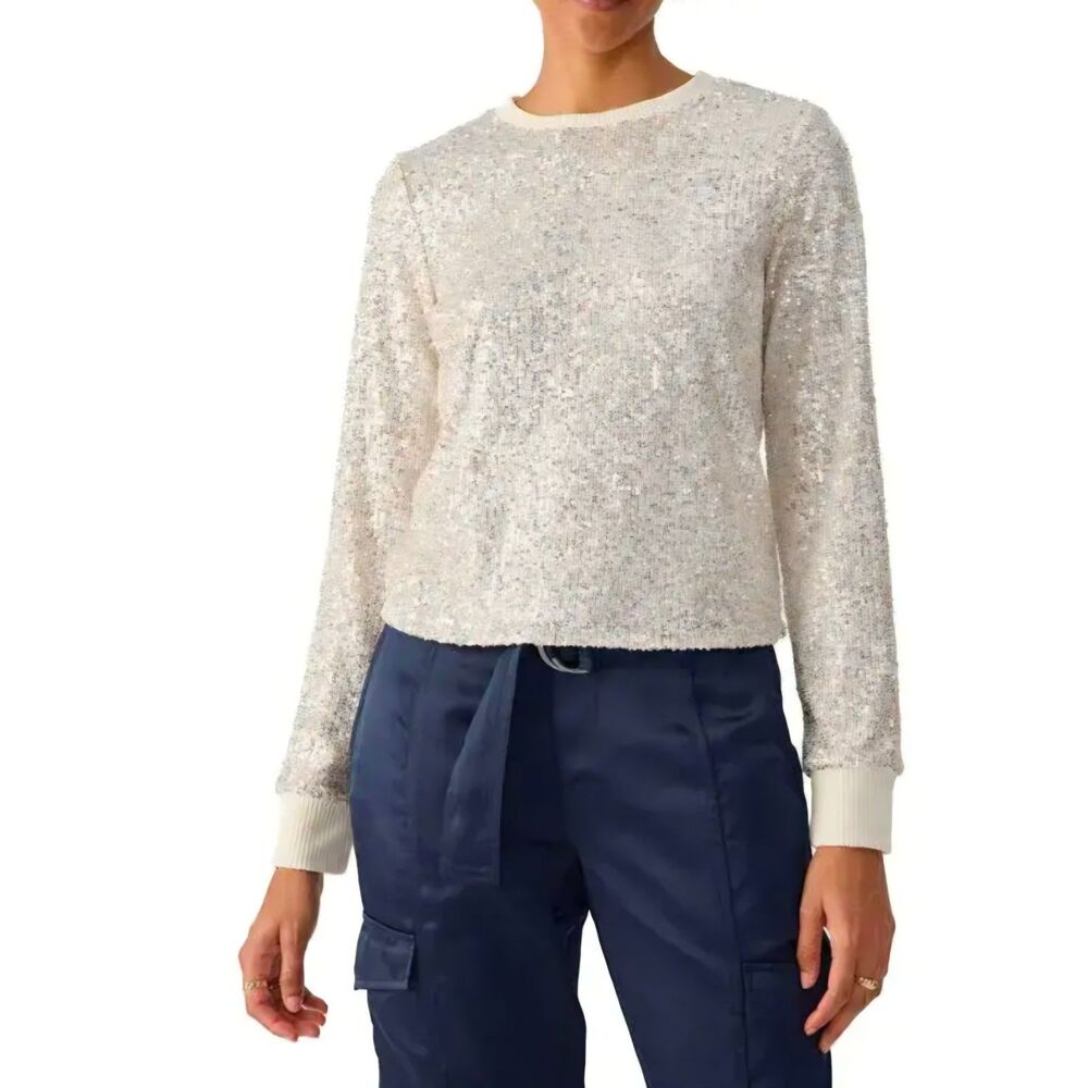 Sanctuary Cream Sparkle Together Sequin Top Size Small NWT